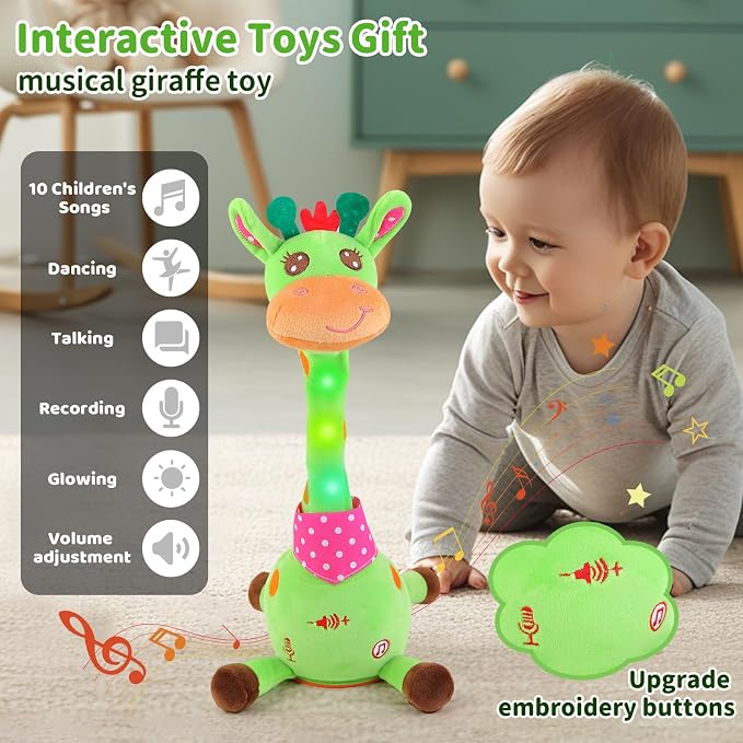 Emoin Talking Giraffe Baby Toy for Baby Toddler, Dancing Giraffe Toy Singing Mimicking Recording Repeating What You Say with LED English Sing for Boys Girls Gift, 15 Second Recorde | Mimicking Repeating What You Say, LED Flashing Plush Giraffe Gift for...