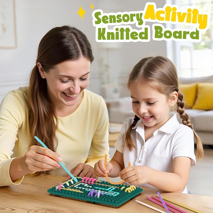 Fidget Toys for Kids 3+, Sensory Activity Knitted Board with 20 Strings | Sensory Toys for Toddler Adults, for Stress Relief, Calming, Focus, ADHD and Autism, Silicone Travel Airplane Essentials Toys