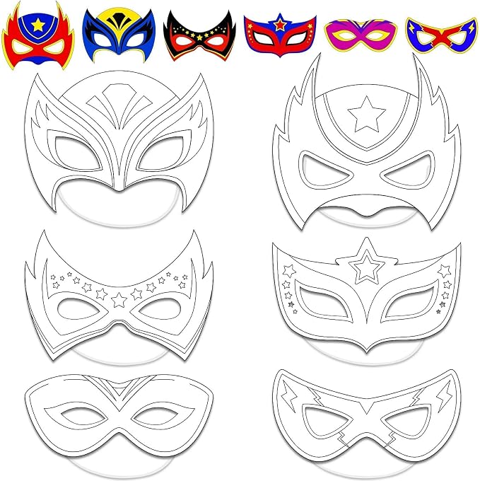 chiazllta 72 Pcs Color Your Own Super Theme hero Mask Craft DIY Hero Paper Mask Kits for Kids Father's Day Halloween Gifts Super Party Favors Decorations Class Home Activity Coloring Game