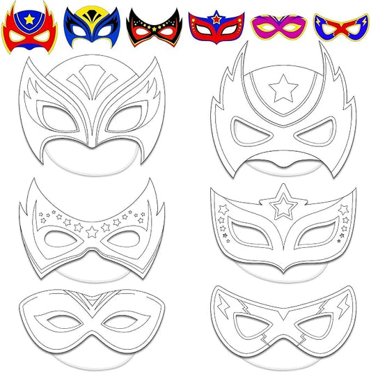 chiazllta 48 Pcs Color Your Own Super Theme hero Mask Craft DIY Hero Paper Mask Kits for Kids Father's Day Halloween Christmas Gifts Super Party Favors Decorations Class Home Activity Coloring Game