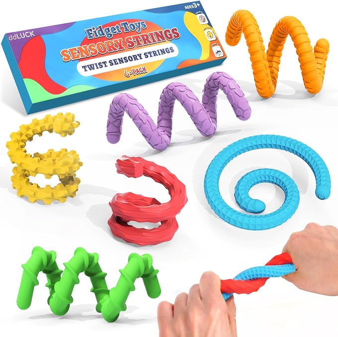 Fidget Toys for Kids 3+, Textured Silicone Sensory Sticks, 6 Pack | Sensory Toys for Anxiety Relief, Autism Toys for Toddlers with Autism, Travel Toys for Kids 3+ & Adults
