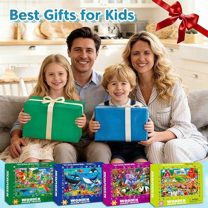 100 Piece Puzzles for Kids Ages 4-6 4-Pack Jigsaw Puzzles Animal Themes | Educational Learning Toys for Kids Ages 6-8 8-10, Birthday Gifts for Girls Boys