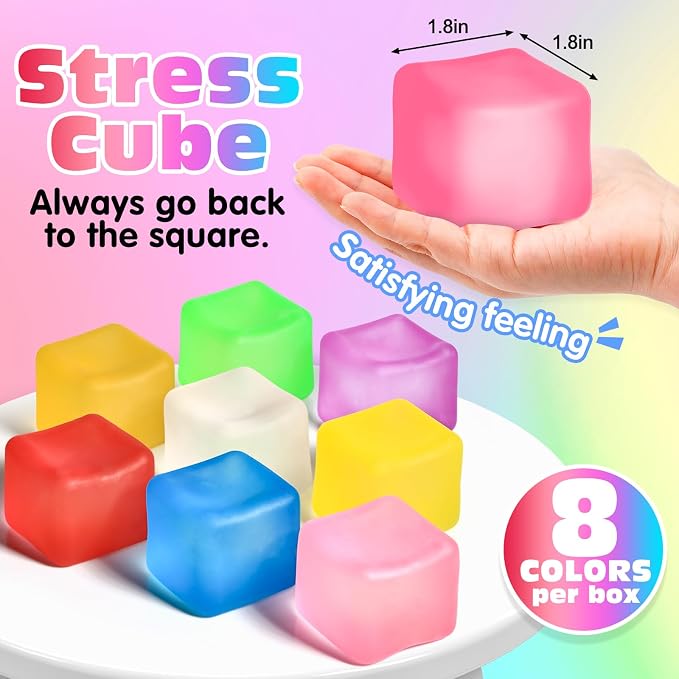 VISCOO 8 Pack Stress Cube,Slow Rising Cube Stress Balls for Adults Kids | Sensory Fidget Toy for Anxiety Relief, Square Shape Cube Squishy for Classroom Prizes, Squishy Balls for Party Favors