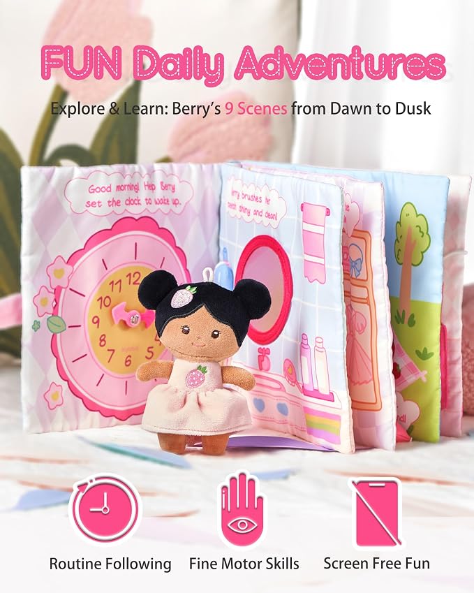 LeyaDoll Montessori Busy Book for Toddlers 1-3, 1 Year Old Girl Gifts | Toddler Airplane Travel Essentials, Crinkle Pages, Fine Motor Skills Toys, Keep Toddlers Busy, Pink Gift Box Included