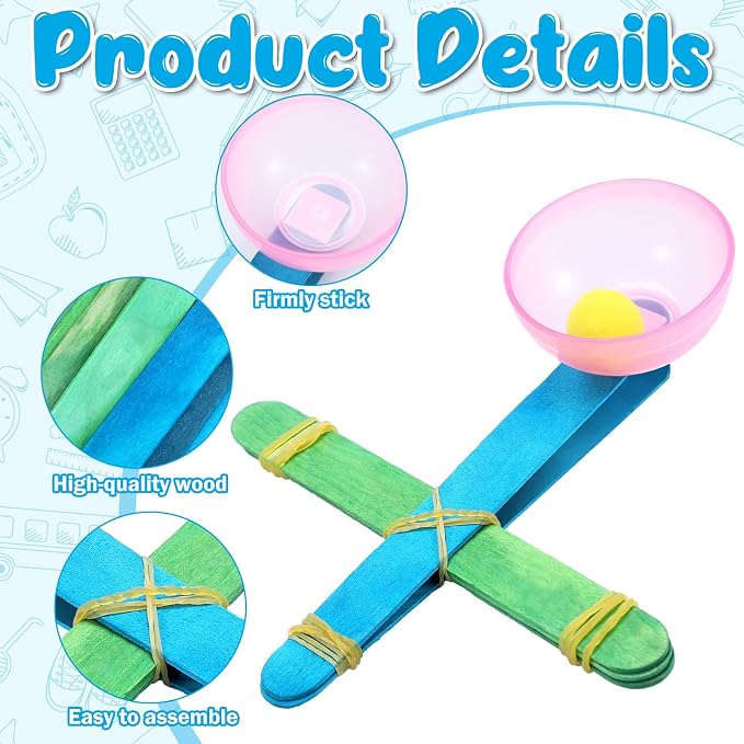 Foilswirl 36 Sets Stem Catapult Building Kit DIY Stick Catapults Craft Kits for Kids Classroom Educational and Learning Activities Camp Crafts Supplies(Light Color)