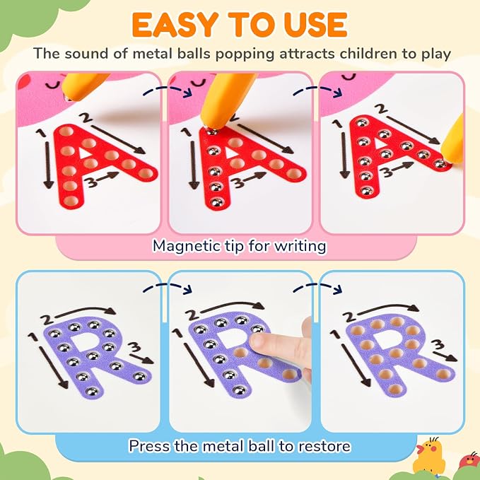 JoyCat Magnetic Animal Letter Tracing Board, Double-Sided ABC Writing Toy | Uppercase/lowercase writing practice builds preschool skills; road trip car activities for toddlers and kids ages 3-5.
