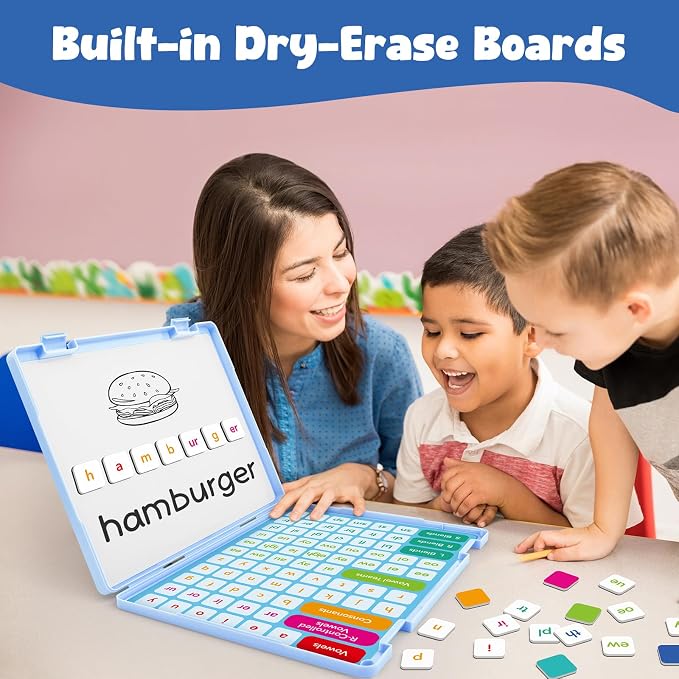 Aizweb 2 Pack Phonics Letter Tiles Set,All-in-one Phonics Kit,Reading &Spelling Games with Dry-Erase Boards&Storage Case,Phonics Games for Preschool& Kindergarten Classroom Learning