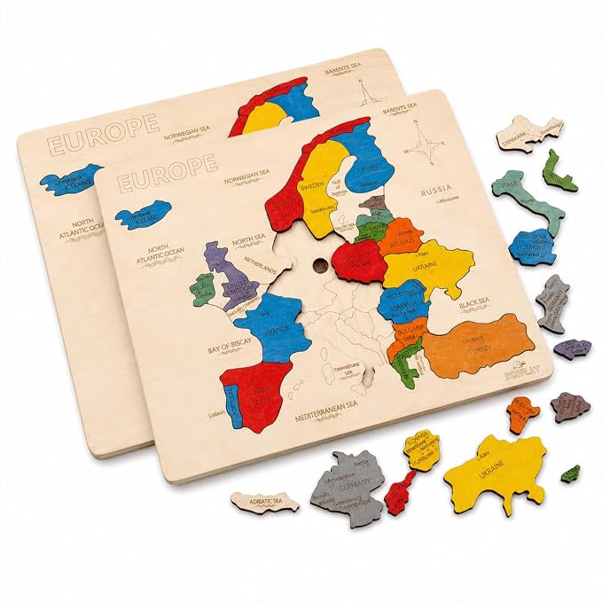 Europe Map Wooden Jigsaw Puzzle for Kids | 33 Puzzle Pieces | Learning & Educational Toy Gift for Boys & Girls Ages 4 Years and Above
