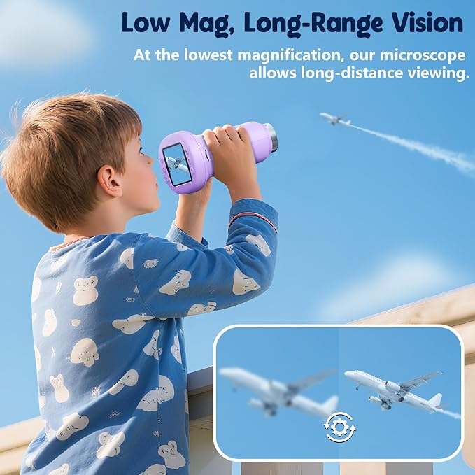 Odatay 2.4" 4K 1000X Digital Kids Microscope with 32G Card 12 Slides Purple | Long Distance Viewing, Portable Handheld Edu Gift Toys for Age 3-12, Exploring Bugs Plants at Home Classroom & Outdoor Travel