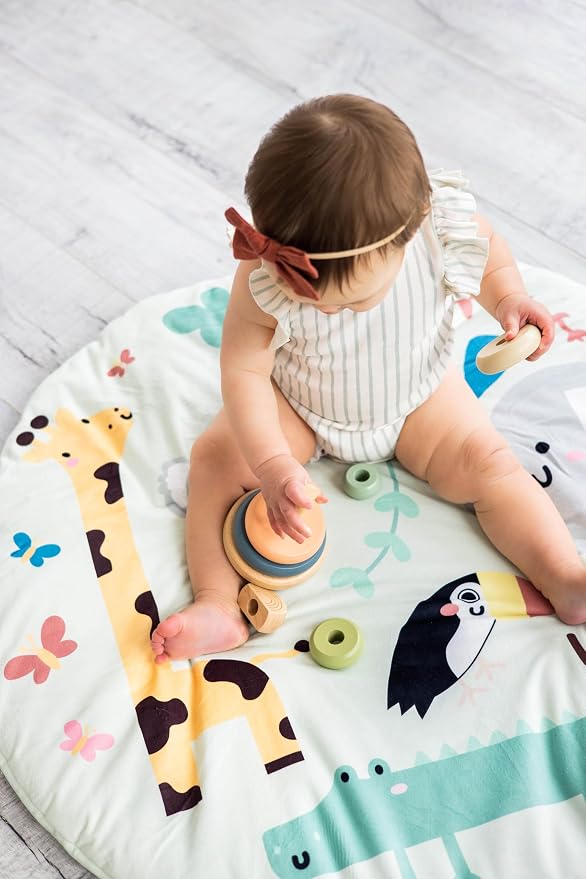 Pearhead Wooden Rainbow Stacking Ring Toy, Montessori Baby Stacker | Neutral Color Sorting Rings, Fine Motor Play, Hand-Eye Coordination, Nursery Decor, Baby or Toddler Gift, Ages 12M+
