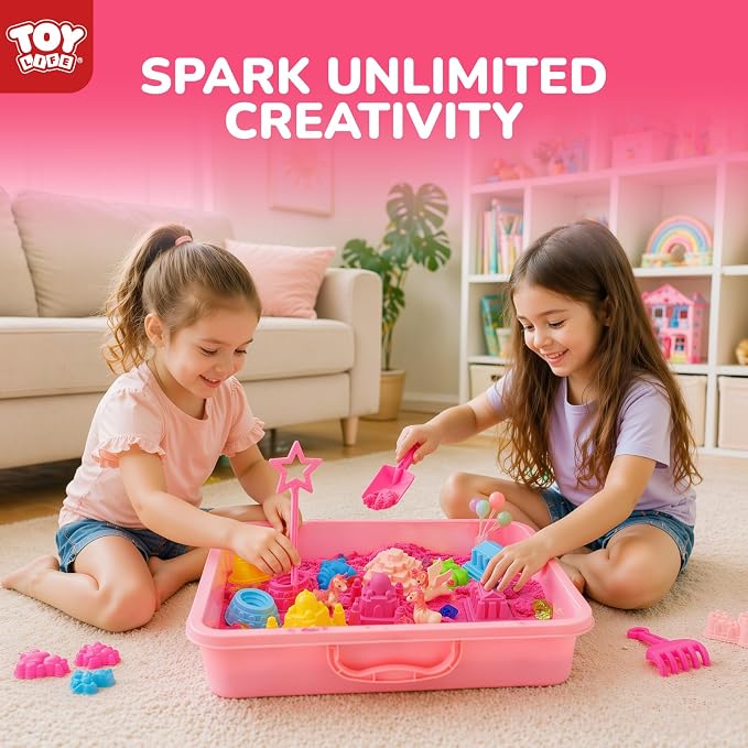 TOY Life Unicorn Sensory Bin, Magic Sand Play Kit for Girls, Ages 3+ | 2.6 lbs soft moldable material, sandbox toy, castle building set, summer family fun, supports fine motor skills