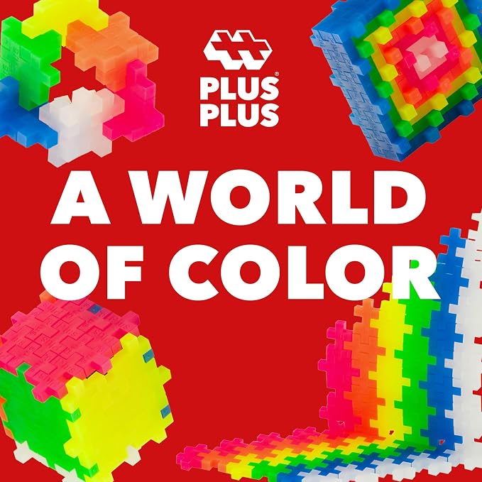 PLUS PLUS Neon Mix Tube - Mini Interlocking Building Blocks Set | Sensory Bin Fillers, Math Manipulatives, Classroom Must Haves, Kids Airplane Activities, Christmas Stocking Stuffers for Kids
