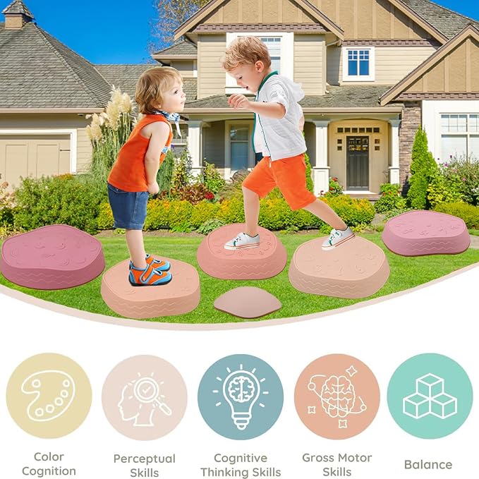 Fanboxk Stepping Stones for Kids,Non-Slip Toddler Sensory Toy | Sensory Balance Stepping Stones for Promoting Toddler Balance Coordination Skills,Up to 220 LBS for Indoors or Outdoors Play
