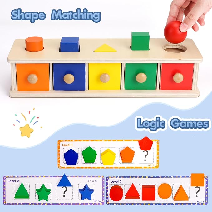 Peacurh Montessori Toys Wooden Color & Shape Sorter Toys for Toddlers, Matching Box Sorting Blocks Manipulatives Preschool Learning Educational Toy for 3 4 Year Old Boy Girl Kid Gifts