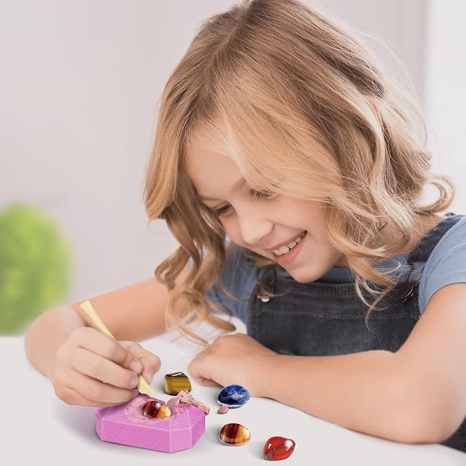 Gamerside Gem Dig Kit, 12 Real Gem Stone Crystals & Rocks, STEM Toys 6+ | Excavate Gemstones & Minerals, Complete Rock Digging Kit, Learning Guide Included, Great Birthday Gift for Young Scientists