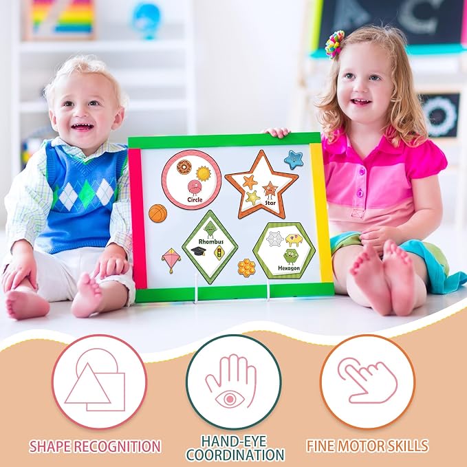 Blosssound 10 Set Magnetic Shape Sorting for Kids Learning Toys,Boho | Pair Everyday Objects with Shapes to Build Early Geometry Recognition, Fine Motor Skills, and Vocabulary Through Play