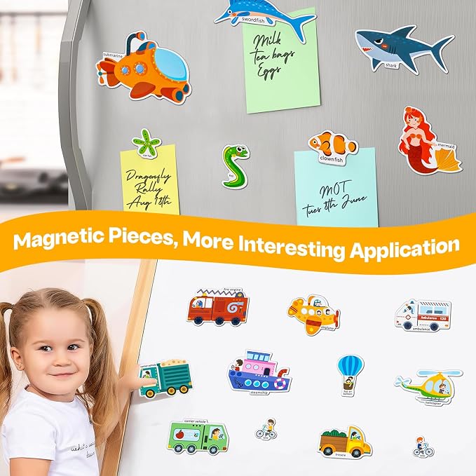 Magnetic Portable Playboard 30 PCS Space Exploration Learning Toys Fridge Magnets for Toddlers Age 3+ Refrigerator Magnets for Kids Girls Boys Birthday Gifts Reusable Activity Books Travel Toy