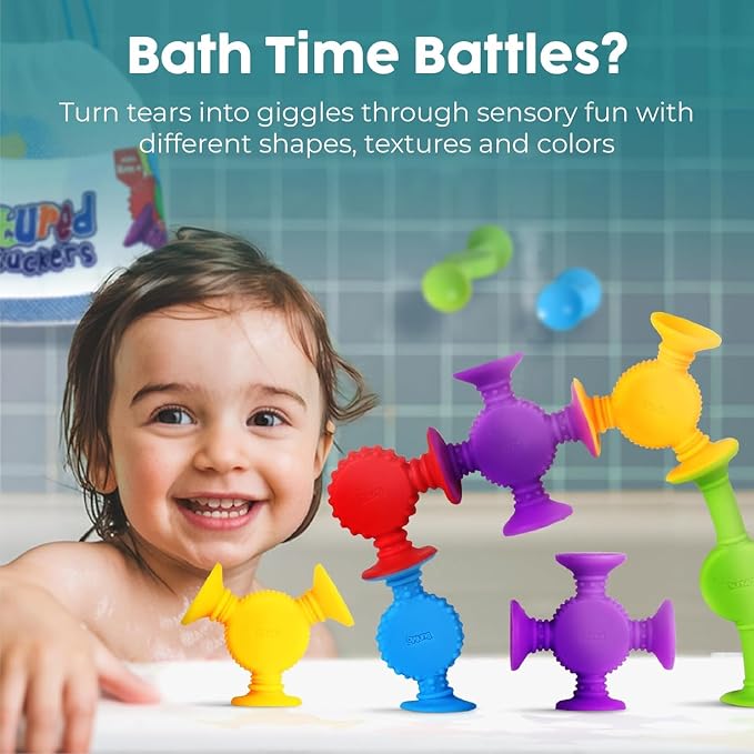 BUNMO Bath Toys Suction - Connect, Build, Create - Toddler Bath Toys - Hours of Fun & Creativity - Fine Motor Skills - Stimulating Sensory Toys - Non-Mouthable Toy - Textured 10 Pack