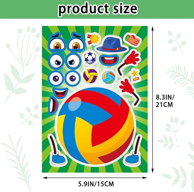 24 Sheets Make a Face Sport Ball Stickers for Kids Party Favors | Make Your Own Sport Stickers Birthday Decorations Supplies, Toddlers Crafts Activities Gifts Goodie Bags Stuffers