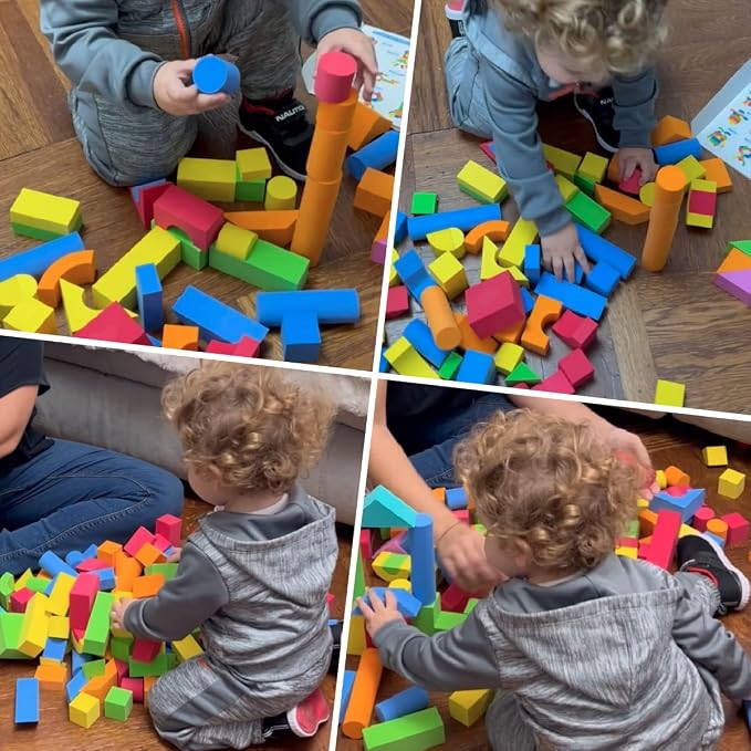 Pairez Toys Foam Building Blocks for Toddlers 2-4, 41PCS EVA Soft Blocks | Baby Bath Foam Toy Set, Stacking Blocks, Early Learning Construction Toys & Gifts for Kids, Boys & Girls 18+ Months