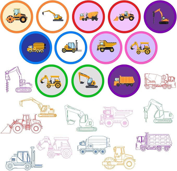 Cinrobiye 24 Pcs Construction Stampers Party Favor Set, Cute Building Site Stamps for Kids Birthday Party, Classroom Rewards, Educational Toys, Goody Bag Fillers, Construction Themed Party Supplies