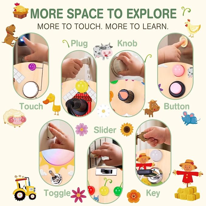 RichBoy Busy Boards, Lights Switch-Style, Wooden, 59-in-1, Large | Toddlers Birthday Gifts, Montessori Toys, Autism Sensory, Fine Motor Skills, Educational Learning, Travel Essentials