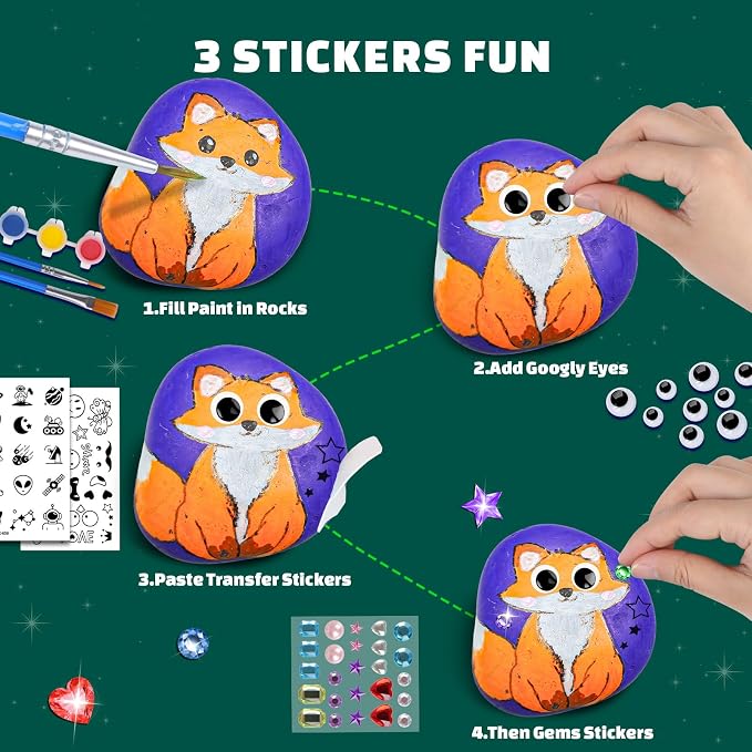 EPUMP Rock Painting Kit for Kids - Glow in The Dark Arts and Crafts Supplies Kits for Girls Boys - Kids Activities Creative Art Set Birthday Gifts DIY Paint Toys for Age 6 7 8 9 10 11 12 Years Old