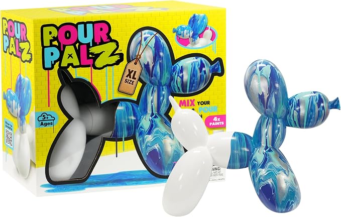 DIY Paint Pouring Kit – 1 XL Balloon Dog, 4 Acrylic Pour Paints, Mixing Cups & Tools, Create Unique Marbled Art, Fun Hands-On Craft Kit for Kids & Adults, Ocean Blue, Ages 5+