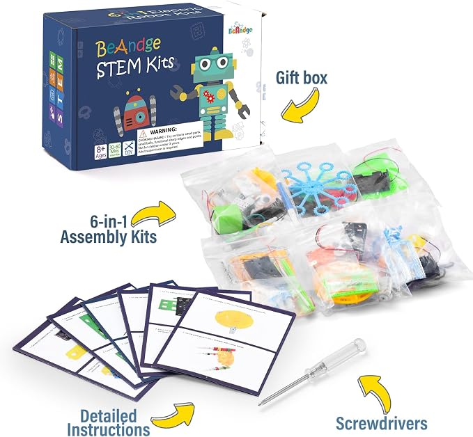 BeAndge STEM Kits for Kids 6-8 8-10, STEM Toys 6 7 8 Year Old Birthday Gift | Science Kits for Kids 5-7 8-12, Boy Gifts Robot Toys for 6+ 8-13, Robotics Experiment Engineering Building Crafts Activities