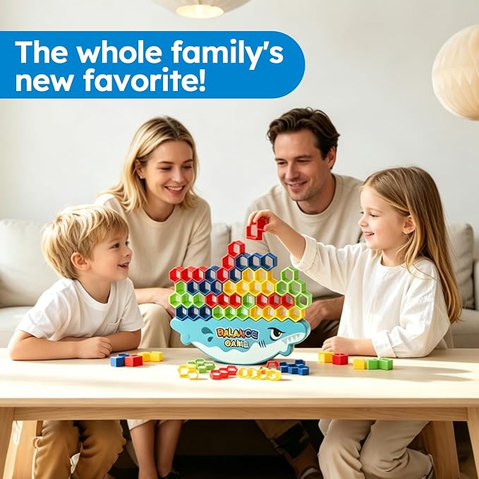 3-in-1 Balance Game, Stacking & Marble Game for Kids | 3 games in 1—stack blocks, solve challenge cards, and balance marbles while building STEM skills through fun family play.