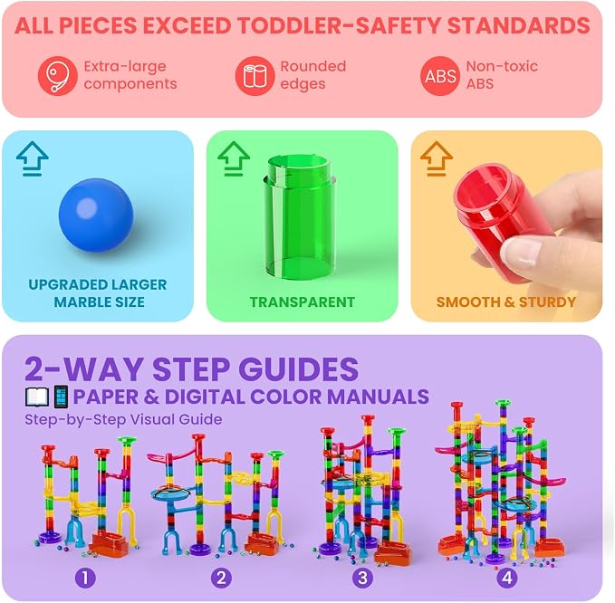 MaxTronic Marble Run, 150 Pcs Marble Maze Race Building Blocks Toy Game & STEM Learning Toys Christmas Birthday Gift for Kids Aged 3-12