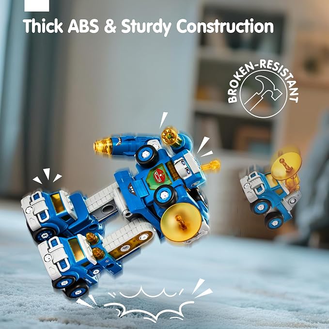 hahaland Toys for 5 Year Old Boy Birthday Gift, Stem Toys 6 Year Old Boys | 5 in 1 Take Apart Trucks Transform to Robot Toy Building Sets for Kids 5-7, Educational Creative Vehicle Drill Screw Playsets