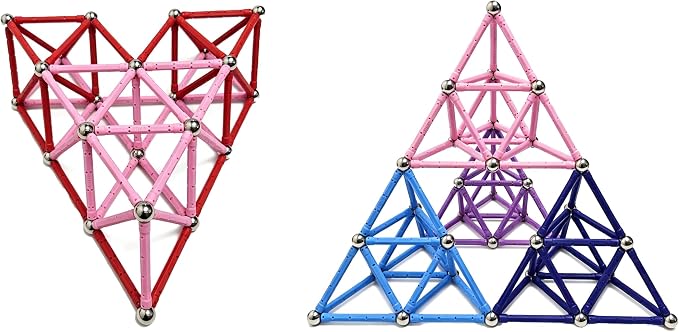 225PCS Magnetic Building Blocks Set, 2.3 Inch Magnet Rods & Non-Magnetic Balls 3D STEM Construction Toy for Kids Adults, Parent-Child Educational Birthday