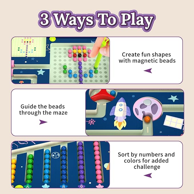 LOVELAND Magnetic Color and Number Maze - Wooden Montessori Toys for 3+ Year Old, Space Theme Fine Motor Skills Sorting Board, Travel Activities, Preschool Learning Gift for Toddlers