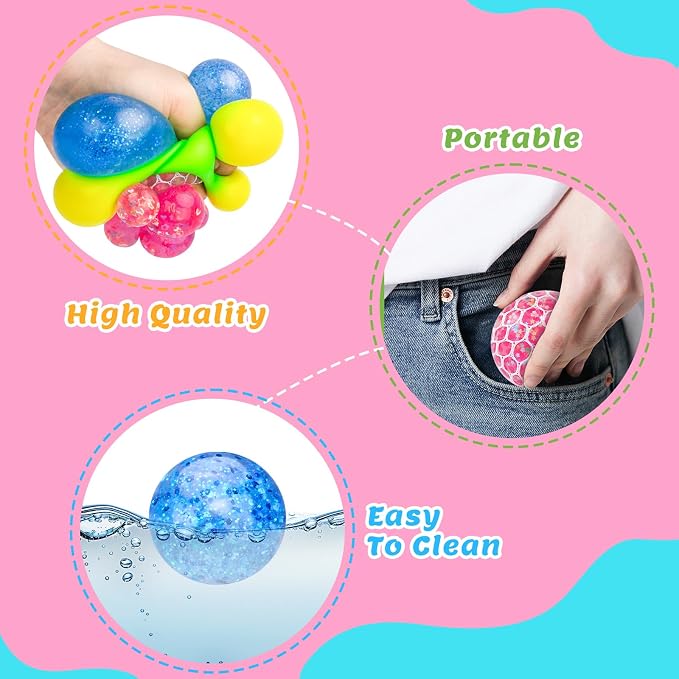 Stress Balls 4 Pack for Adults and Kids, Squeeze Squishy Fidget Toys | Sensory Toys for kids with Autism, Squishy Fidget Toys for Stress and Anxiety Relief, Prize for Classroom