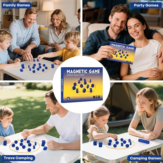 Bameca Magnetic Chess Game with Full-Size Stones, Magnet Game with String | Puzzle Strategy Games, for Family & Party & Travel & Camping, 2 Player Games for Kids & Adults