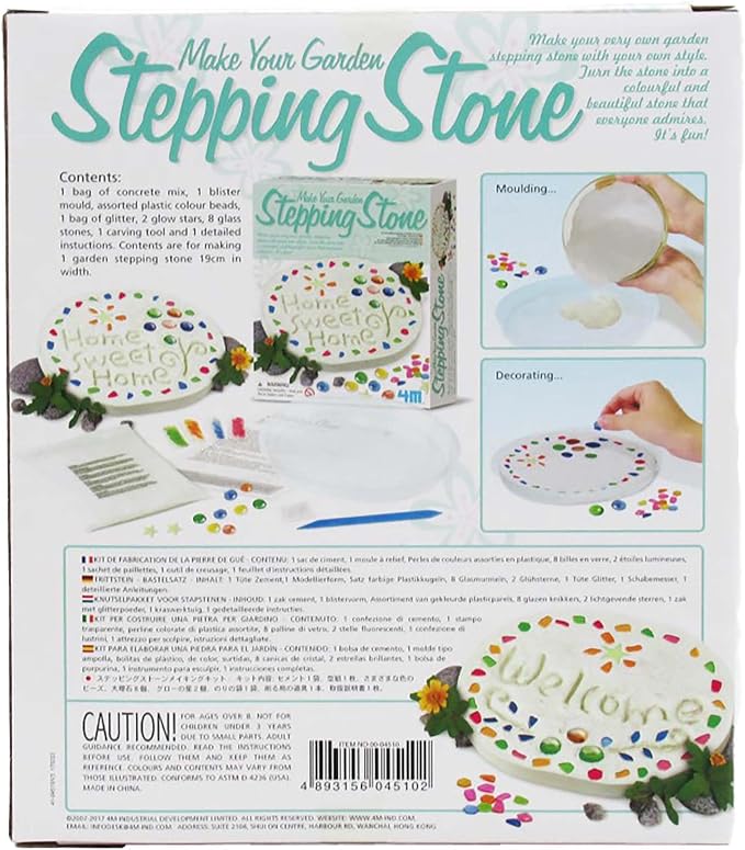 4M Make Your Garden: Stepping Stone - DIY Ceramic Yard Decor Art & Craft | Create a 7.5-inch sparkling garden stone with beads, glitter, and stones. Perfect creative keepsake for kids ages 8 and up