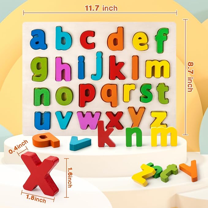 Alphabet Puzzle Wooden Puzzles for Toddlers ABC Puzzle | Shape Alphabet Learning Puzzles Toys with Puzzle Board & Letter Blocks for Preschool Girls Boys Lowercase Letter Puzzle