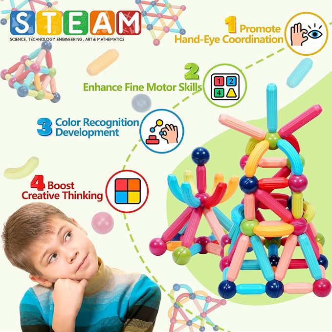 COUOMOXA Magnetic Building Blocks STEM for Kids: Educational Magnetic Set for 6-9+Years Old for Boys Girls - Construction Toys for Early Development Learning for Kids