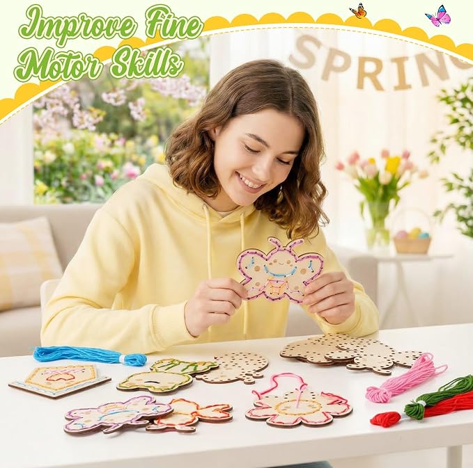 Capoda 18 Pcs Kids Lacing Cards Back to School Educational Threading Toy for Kid Wooden Lacing Card Toys with Colorful Threads for Develop Imagination Early Education Learning Activity