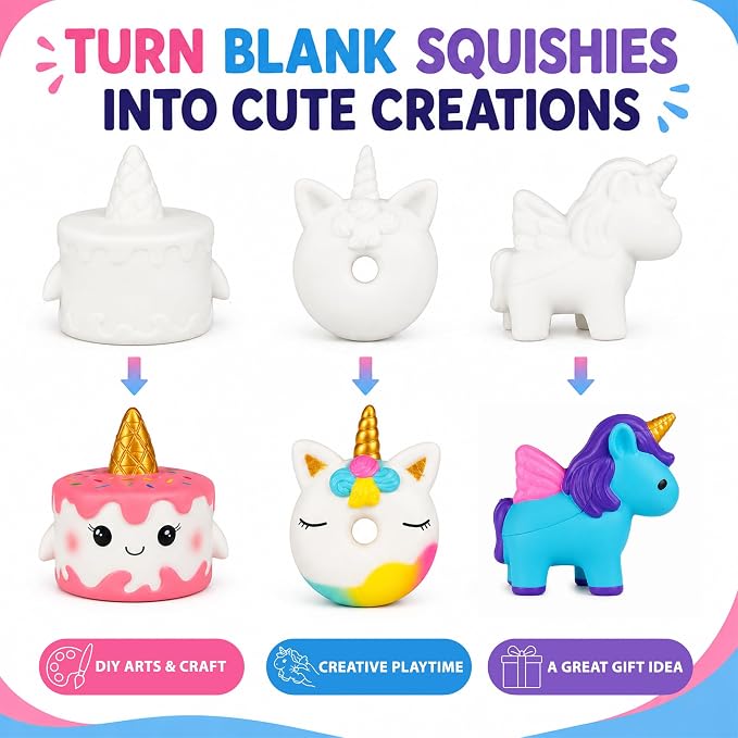 Jim&Gloria Paint Your Own Squishies, Jumbo Squishy Gifts for Girls and Boys 8 9 10 11 12 13 14, Arts and Crafts for Kids, Party Favors for Birthday, Christmas Gift for Kids, Pack of 3
