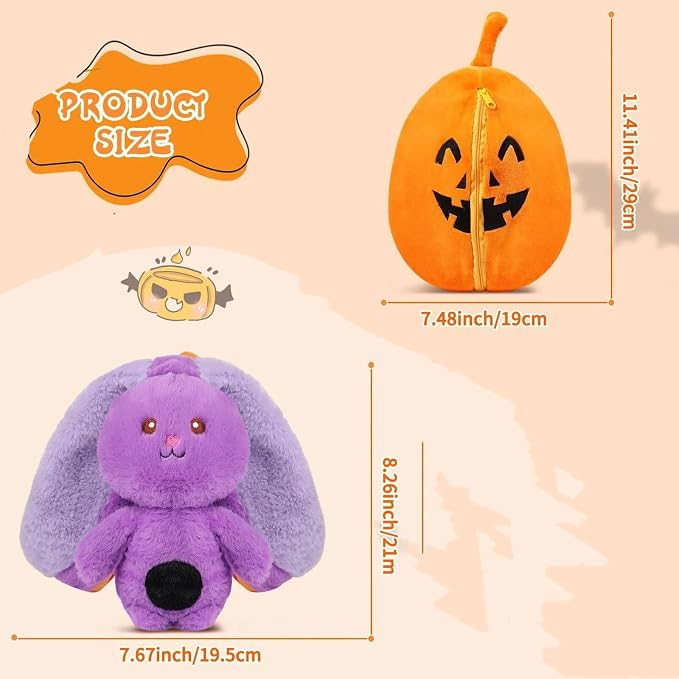 MIAODAM Halloween Pumpkin Bunny Plush,Reversible Bat Stuffed Animal for Kid