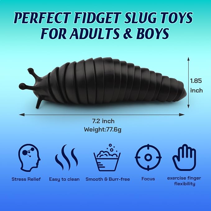 Cevioce Fidget Toys Adults Teens Kids 3Pcs Cool Gadgets Desk Sensory Fidget Slug Toys Sensory Toy for Autism ADHD Anxiety Stress Relief Toys Easter Basket Stuffers Gifts for Men Boys