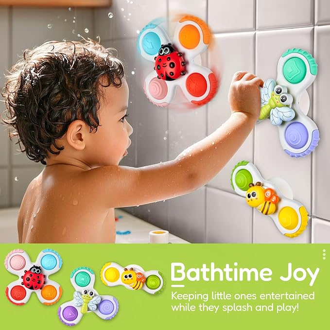 Pop Suction Cup Spinner Airplane Travel Toys for 1 Year Old Boy Girl | Novelty Spinning Tops Infant 12 18 Months,1 2 Year Old Boy Birthday Gift for Toddlers ,Sensory Baby Bath Toy Kids Ages 1-3
