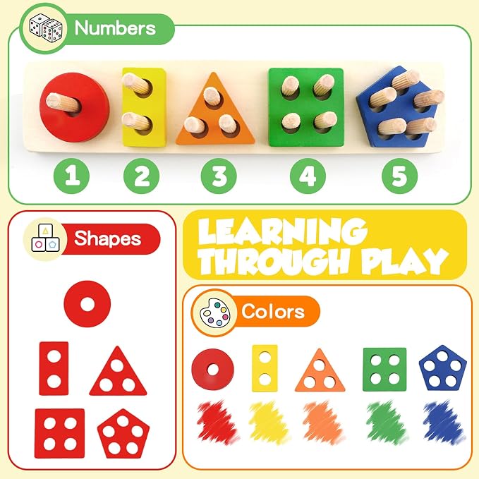 Montessori Toys for 2 3 Year Old Girls Boys, Wooden Sensory Toys for 2-3 Year Old Birthday Gifts, Education Toddler Puzzles Toddler Easter Basket Stuffers Learning Toy Activities Puzzles Ages 2-3