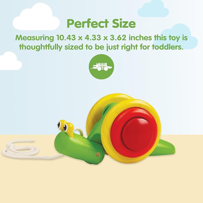PlanToys® Snail Pull Toy for Toddlers Eco-Friendly Wooden Walking Kids Set | rolling shell, toddler pull toys, animal design, girls, boys, montessori fine motor coordination learning gift for kids