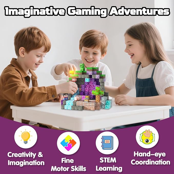 Magnetic Blocks, 150PCS Light Up Building Cube Toys Gifts for Kids | Magnetic Cubes, 0.8 inches Building Blocks, 1PCS Light Up Blocks, STEM Toys Christmas Birthday Gifts for Kids Boys Girls