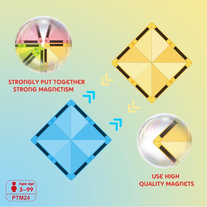 PicassoTiles Magnetic Tile 24pc Mini Diamond Magnetic Building Blocks Set Travel Size STEM Educational Construction Toy Portable Hands On Learning Creative Open Ended Play for Kids Ages 3 Plus PTM24