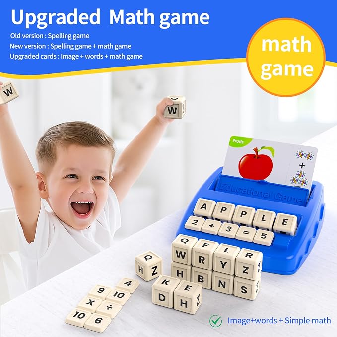 DEGIDEGI Educational Toys for Kids Ages 3-8, Matching Letter Spelling Math Counting Game,Learning Game for Preschool& Kindergarten Kids, Birthday Gifts for 3 4 5 6 7 Year Olds Boys&Girls Navy Blue