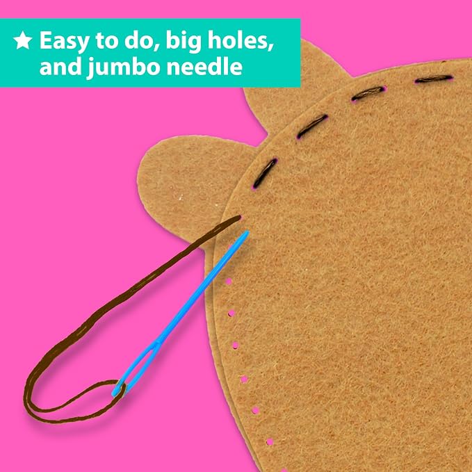 KRAFUN Beginner Sewing Kit, Sew Capybara & Orange, Pre-Cut Felt, Ages 5+ | Beginner Sewing Kit: Sew 2 Plushies, Capybara & Orange. Pre-Cut, Pre-Punched Felt, No Scissors. Safe Plastic Needle for Kids